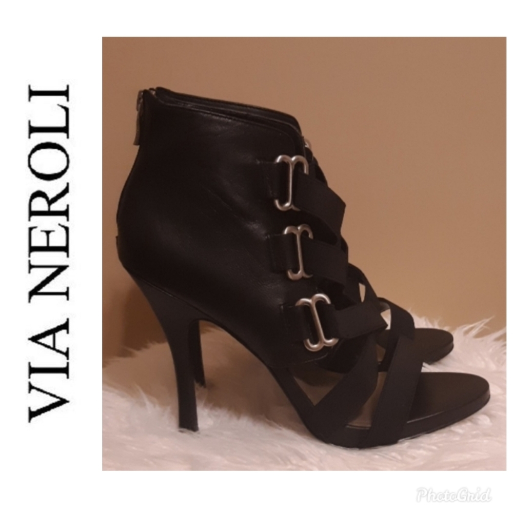 LIQUIDATION! VIA NEROLI LEATHER HEELS SZ: 10